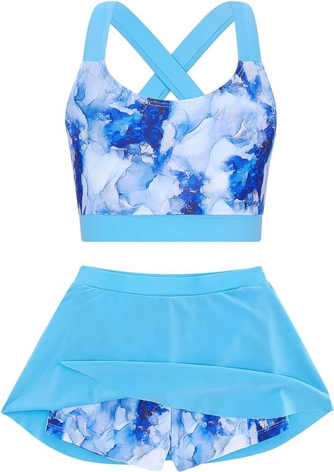 Amazon.com: Cutemile Girls 2 Piece Swimsuit Size 10-11 Blue Marble Print Bathing Suit Rash Guard Sport Tankini Swimwear UPF 50 Boyshorts with Skirt Teen Bikini for Summer Pool Party 10-11 Years : Clothing, Shoes & Jewelry 3 Piece Swimsuit, Canada Clothes, Summer Surfing, 4th Of July Dresses, Tankini Swimwear, Rash Guard Swimwear, 2 Piece Swimsuit, Rashguard Swimsuit, Alt Girls