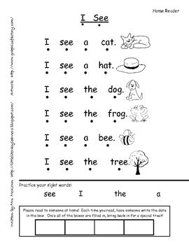 Emergent Student Reader-"I See" Emergent Reading Activities, I See Worksheet, Emergent Readers Kindergarten, Preschool Sight Words, Preschool Reading, Teaching Sight Words, Sight Word Worksheets, Sight Words Kindergarten, Phonics Reading