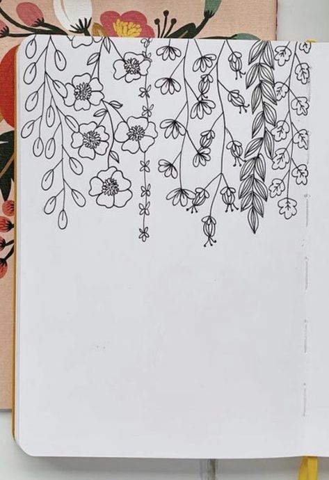 Patience Drawing Ideas, Full Page Doodles Aesthetic, Bujo Flower Doodle, Stylized Flowers Drawing, Doodle Art Flowers Easy, Vine Doodles Simple, Scrapbook Drawing Ideas Doodles, Simple Flower Drawing Doodles Hand Drawn, Dot Journal Doodles