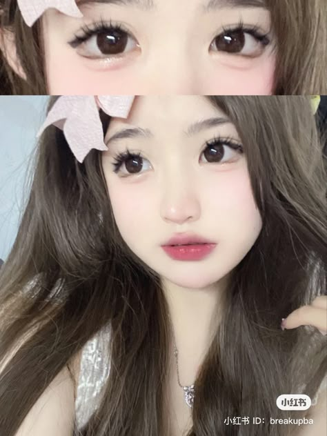 Japanese Doll Eye Makeup, How To Look Adorable, Cute Innocent Makeup, Kawaii Makeup Looks, Dollette Makeup, Doll Makeup Look, Douyin Eye Makeup, Cute Doll Makeup, Innocent Makeup