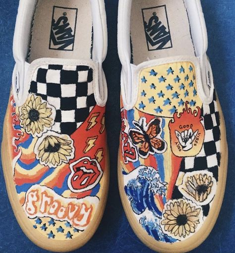 Customized Vans Ideas, Western Painted Vans, Painted White Vans, Painted Vans Ideas, Vans Custom Ideas, Painting Vans, Custom Vans Ideas, Custom Painted Vans, Customized Vans