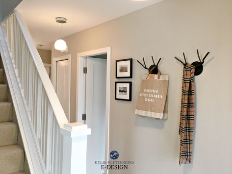 Colour Review: Edgecomb Gray, Benjamin Moore Beige Hallway, Hallway Paint Colors, Light Grey Paint Colors, Light Paint Colors, Hallway Paint, Trim Paint Color, Edgecomb Gray, White Stairs, Hallway Colours