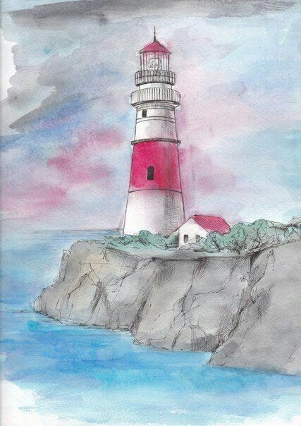 Art Sketchbook Easy, Sketchbook Easy, Watercolor Painting Ideas For Beginners, Easy Watercolor Painting Ideas, Lighthouse Drawing, Easy Watercolor Painting, Watercolor Painting Ideas, Lighthouse Painting, Outfit Comfortable