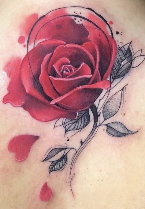 Rose Tattoo Color, Rose Tattoo Designs For Women, Theigh Tattoos, Watercolor Rose Tattoo, Watercolor Flower Tattoo, Rose Flower Tattoo, Rose Tattoo Ideas, Pretty Flower Tattoos, Watercolor Rose Tattoos