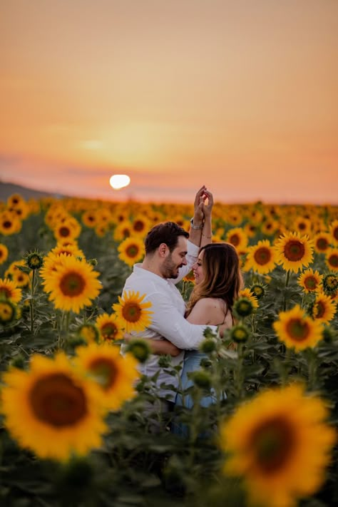 Sunflower Couple Photoshoot, Sunflower Engagement Pictures, Sunflower Poses, Sunflower Shoot, Sunflower Photos, Sunflower Field Photography, Sunflower Field Pictures, Sunflower Photoshoot, Sunflower Farm