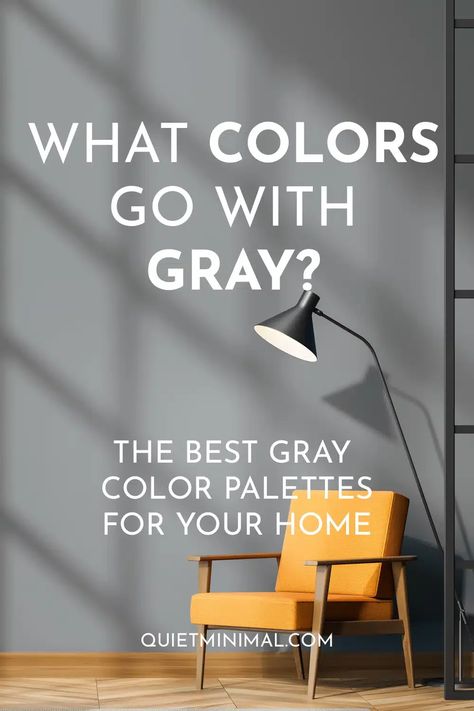 What Colors Go With Gray? The Ultimate Gray Color Combinations! Grey Wall Combination Colour Palettes, Color That Matches Gray, Grey Rooms With Color Accents, Best Color Combinations With Gray, Light Grey And Dark Grey Walls, Grey Wall Sofa Color, Sofa Color For Grey Walls, Sofa For Grey Walls, Sofa For Grey Living Room