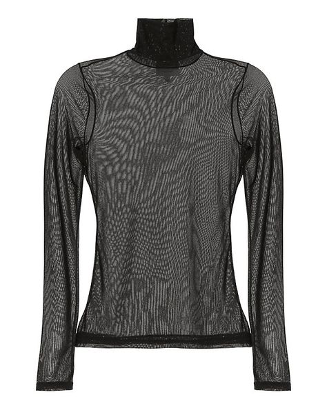 Cinq Ã  Sept Mesh Turtleneck: Black: A long-sleeved sheer mesh turtleneck layer. Sheer. In black. Fabric: 100% nylon  Made in China.  Model Measurements: Height 5'8.5 ; Waist 24 ; Bust 33 wearing size S Length from shoulder to hem: 23 ... Evening Wear Tops, Fall Turtleneck, Turtleneck Layering, Mesh Turtleneck, Long Sleeve Layering, Sheer Long Sleeve Top, Editorial Styling, College Decor, Mesh Long Sleeve Top