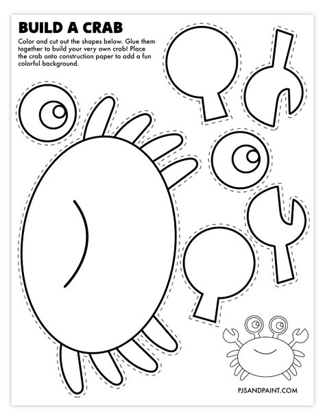 build a crab craft Daycare Crafts Printable, Build A Crab Printable, Crab Art And Craft, Paper Plate Preschool Crafts, Under The Sea Free Printables, Sea Creature Crafts For Toddlers, Ocean Animal Crafts Preschool Free Printable, Crab Art For Kids, Summer Preschool Crafts Free Printables