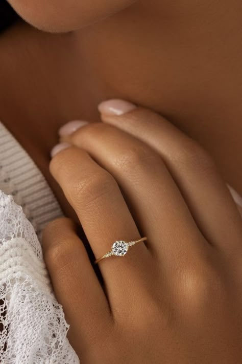 Perfect Solitaire Engagement Rings For Women ★ #engagementring #proposal Small Engagement Rings Simple, Small Diamond Ring Design Unique, Single Diamond Ring For Women, Dream Ring Engagement, Proposing Ring, Solitaire Engagement Rings Round, Simple Modern Engagement Rings, Engagement Rings Simple Unique, Proposal Rings Engagement