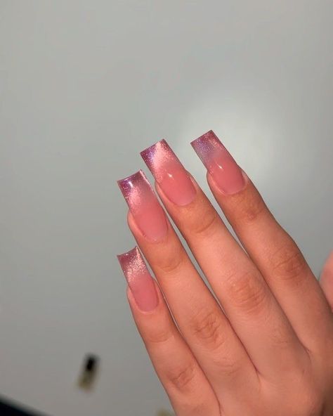 Cat Eye Nails Square, Square Cat Eye Nails, Nails Cat Eye, Henna Nails, Tapered Square Nails, Pink Ombre Nails, Eye Nails, French Acrylic Nails, Nails Square