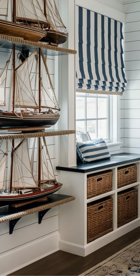 Nautical Design Ideas, Ship Inspired Interior Design, Coastal Commercial Design, Nautical Theme House, Beach House Interior Decor, Cape Cod Home Decor, Coastal Homes Interior, Ship Interior Design, Sail Boat Decor