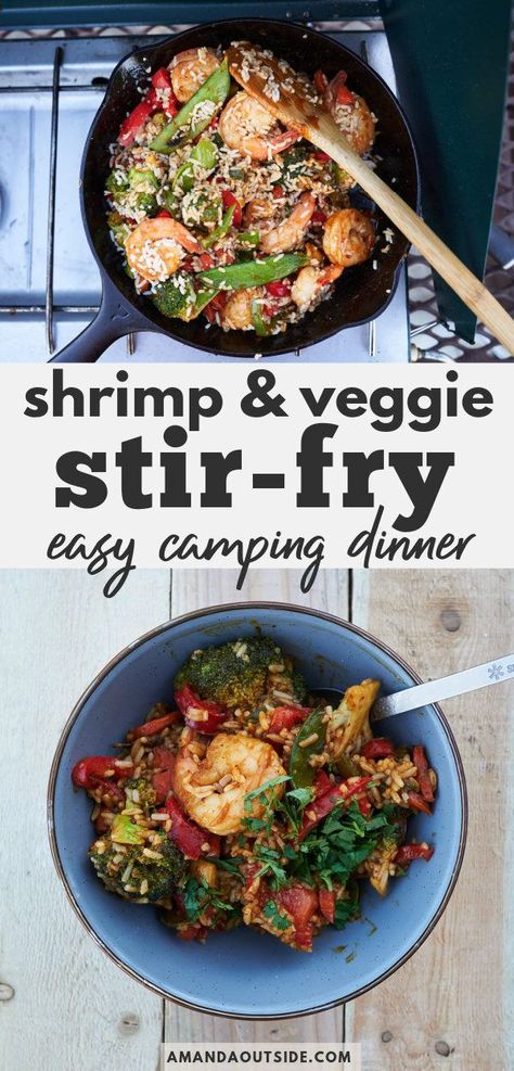 This shrimp and veggie stir fry is the perfect easy camping dinner idea. Stir fry recipes are great when you need a quick dinner, and this one is bound to be your new go-to! This shrimp stir fry makes good use of a pre-made stir fry sauce, and it’s loaded with fresh veggies. Camping meals don’t need to be time consuming or overwhelming. Grab this stir fry recipe today and take it on your next camping trip for a delicious dinner. Shrimp And Veggie Stir Fry, Easy Camping Dinners, Easy Camping Breakfast, Korean Stir Fry, Camping Cooking Gear, Camping Dinner, Stir Fry Ingredients, Camping Breakfast, Camping Dinners