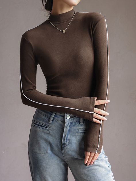 Details Composition: 95% Polyester, 5% Elastane Design: Contrast Binding Style: Casual, Basic Thickness: Regular Material: Jersey Occasion: Leisure Size & Fit Stretch: Medium Stretch Fit Type: Slim Fit Cm Inch Size Length Shoulder Bust Sleeve S 54 31 74 54 M 55.5 32 78 55 L 57 33 82 56 XL 58.5 34 86 57 S 21.3 12.2 Streetwear Spring, Fit Clothes, Fits Clothes, Spring Fashion Outfits, Bottoming Shirt, Silver Lining, Long Sleeve Knit Tops, 5 S, Belleza Natural