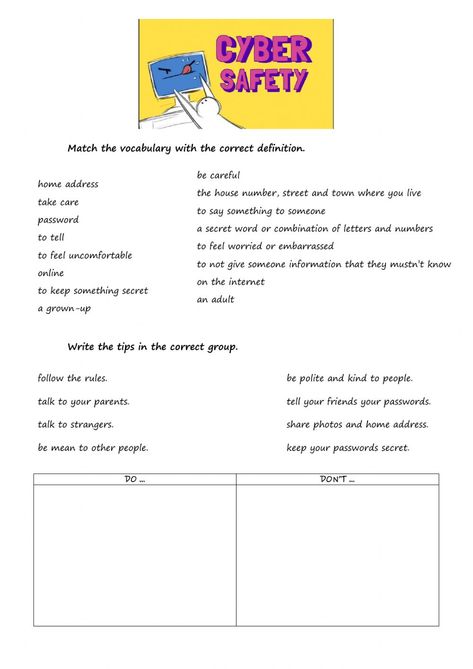 Community Safety For Kids, Internet Safety Worksheet, Online Safety Activities, Internet Safety Lessons, Safety Presentation, Internet Safety Activities, Middle School Technology, Medicine Safety, Computer Lab Lessons