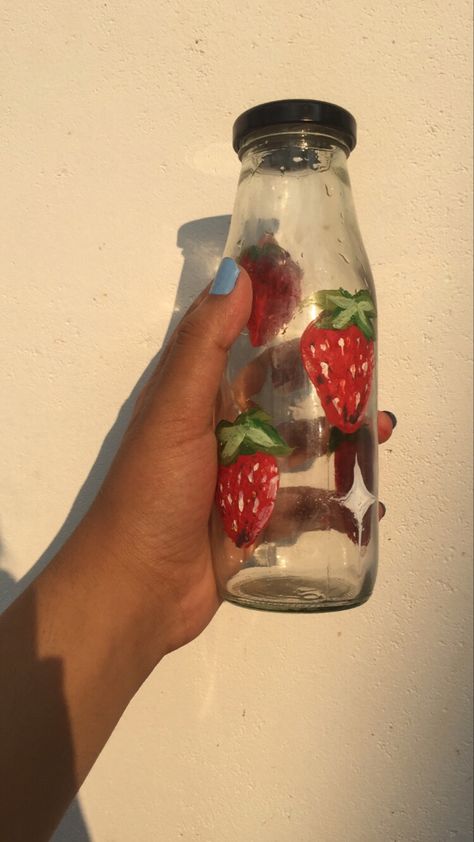 Strawberry bottle Art Poster Colour Painting, Poster Color Painting, Strawberry Art, Colour Painting, Poster Colour, Water Colour, Bottle Art, Ideas Style, Home Ideas