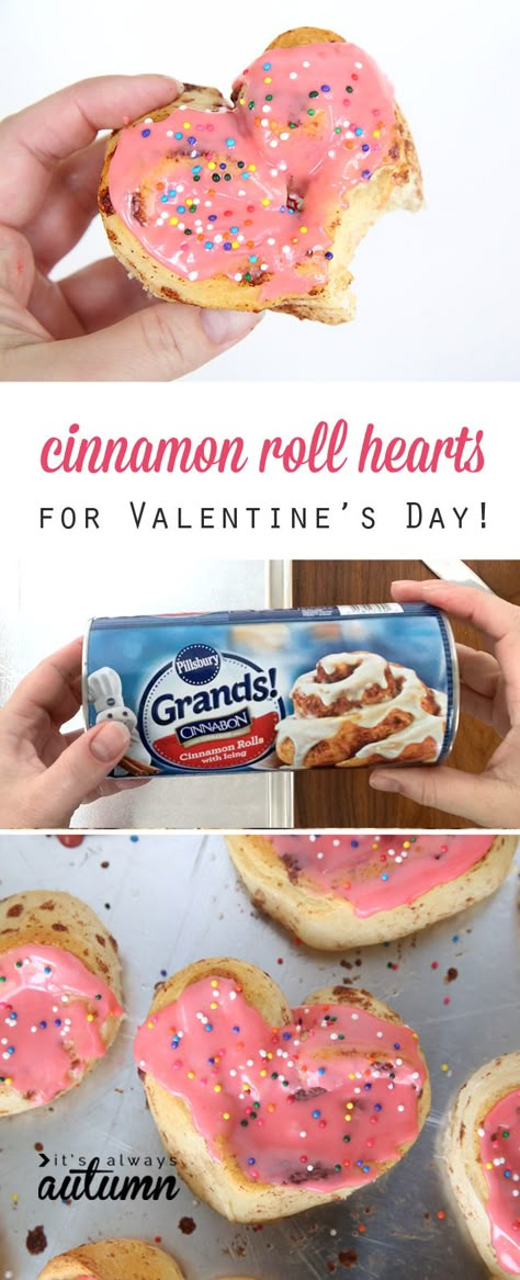 So cute! Heart shaped cinnamon rolls for Valentine's Day or any other special breakfast! Fast and easy recipe. Shaped Cinnamon Rolls, Heart Shaped Cinnamon Rolls, Valentines Recipes Desserts, Valentines Breakfast, Special Breakfast, Valentine Desserts, Valentines Day Dinner, Valentines Day Food, Valentine's Day Recipes