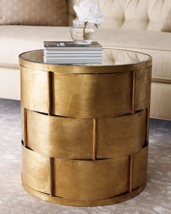 | Copy Cat Chic | chic for cheap: Horchow Woven Antiqued Gold-Leafing Side Table Eclectic Side Table, Silver Side Table, Gold Side Table, Contemporary Side Tables, Side And End Tables, Beveled Mirror, Metal Furniture, Accent Furniture, Side Tables