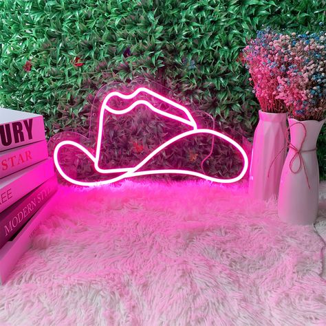 Cowboy Hat Neon Sign, Gifts For Friends, Cowboy Hat With Name Sign, Cowboy Led Neon Sign, Western Light Up, Custom Neon Sign, Personalized Cowgirl Room, Dorm Room Designs, College Apartment Decor, Dorm Room Inspiration, College Room, Preppy Room Decor, Preppy Room, Pink Neon, Cute Room Decor