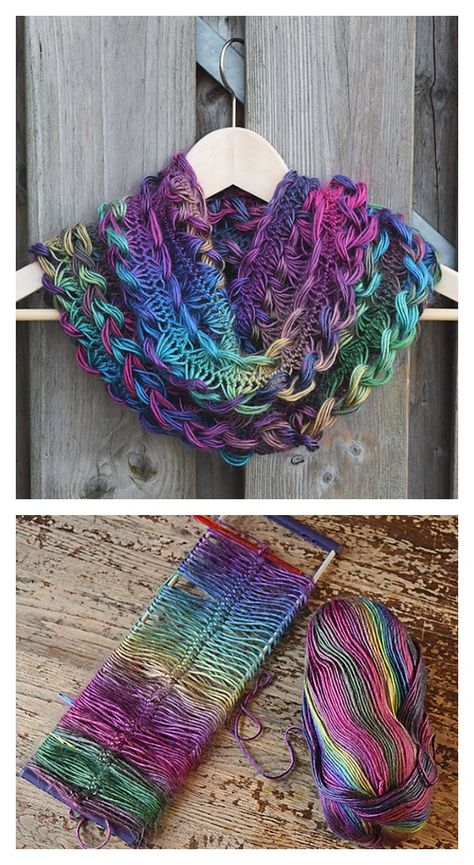 Crochet Rainbow Braided Hairpin Lace Infinity Scarf Free Pattern Hairpin Lace Patterns, Hairpin Lace Crochet, Broomstick Lace, شال كروشيه, Hairpin Lace, Confection Au Crochet, Crochet Infinity Scarf, Crochet Lace Pattern, Haken Baby