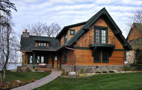 french country lake home plans | 20 Different Exterior Designs of Country Homes | Home ... Country Builders, Log Homes Exterior, Log Cabin Exterior, Lake Houses Exterior, Siding Ideas, Cedar Homes, Cabin Exterior, Cedar Siding, Casas Coloniales