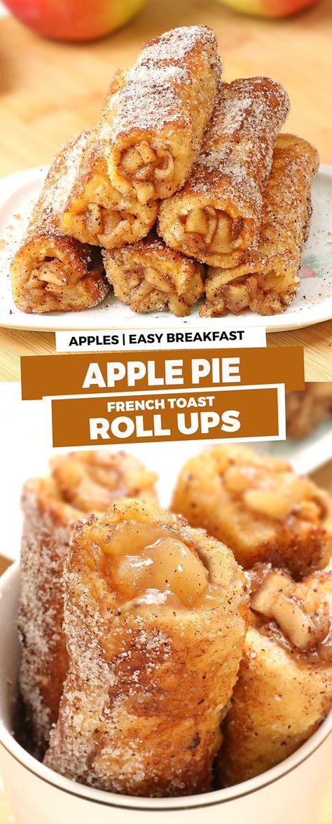 Apple Pie Roll Ups, Apple Pie French Toast, Toast Roll Ups, French Toast Roll Ups, French Toast Rolls, Fruit Pastries, Facebook Recipes, Canned Apple Pie Filling, Sweet Foods