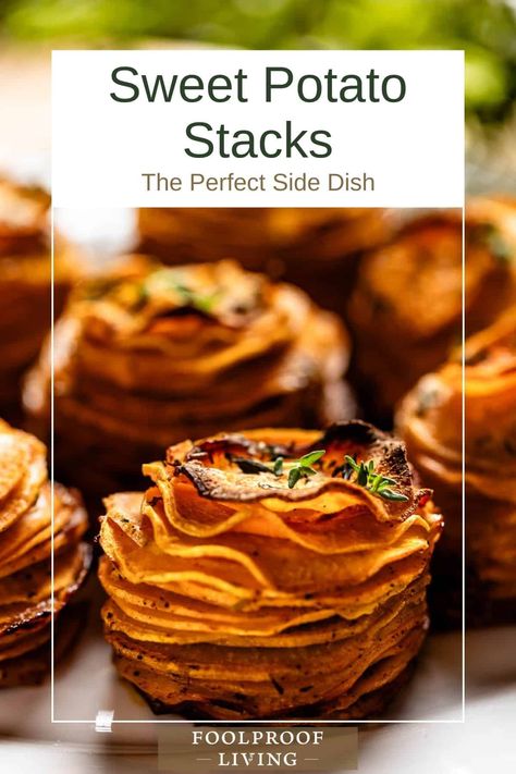 Roasted sweet potato stacks that are buttery, crisp on the edges, and melt-in-your-mouth tender—a must-try side for fall dinners. Sweet Potato Stackers, Sliced Sweet Potatoes, Potato Stacks Recipes, Sweet Potato Stacks, Breakfast Bowl Egg, Scalloped Sweet Potatoes, Potato Stacks, Sweet Potato Souffle, Fall Dinners