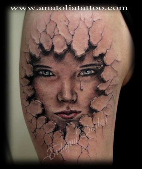 Stone Tattoo Ideas, Soil Tattoo, Cracks Tattoo, Skin Tear, Best 3d Tattoos, Tatoo 3d, Go Tattoo, Homemade Tattoos, Stone Tattoo