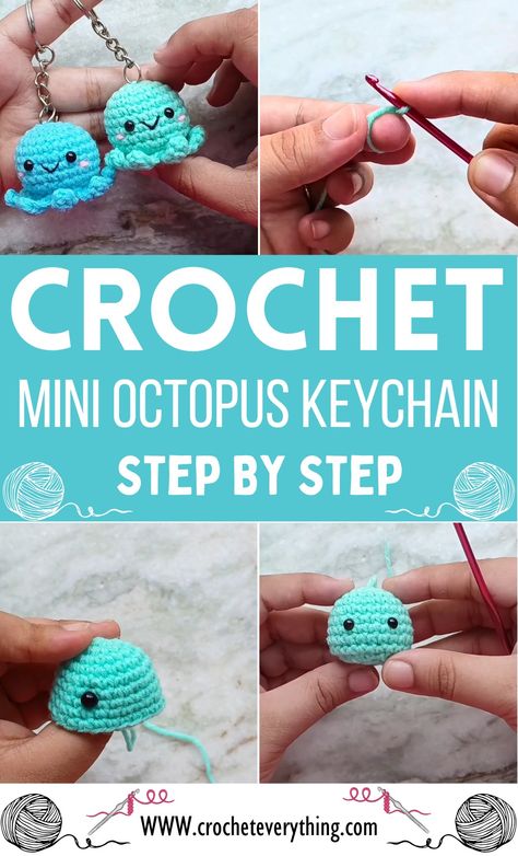 Crochet Mini Octopus Tutorial, Micro Crochet Keychain, Crochet Keychain Diy Tutorials, Mini Amigurumi Keychain, Crochet Octopus Keychain Free Pattern, Crochet Small Octopus, Crochet Keychain No Sew, Quick Crochet Keychain Free Pattern, Crochet Fish Keychain Free Pattern