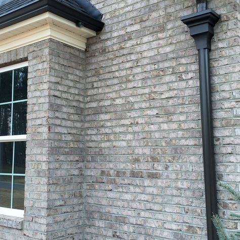 Castle Gray Oversize Brick with Gray Mortar by Pine Hall Brick. Gray Brick House Exterior, Grey Brick House Exterior, Pine Hall Brick, Grey Brick Houses, Gray Brick, Grey Brick, Exterior Renovation, Brick Exterior House, Ski Chalet