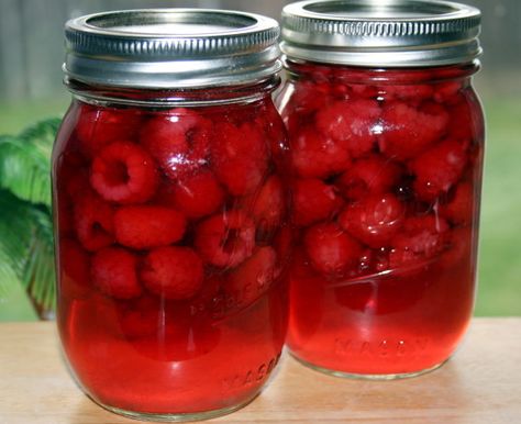 Posted in response to a request, this comes from BH And G, Home Canning And Freezing! Use this recipe for any soft berry, except strawberries And make the syrup to match your own tastes. The quantity specified here is for 1 quart (increase as required) and the times are estimates. Canned Raspberries, Canning Raspberries, Canned Meals, Raspberry Recipes Dessert, Canning 101, Food Preserving, Canning Fruit, Canned Foods, Canning Food