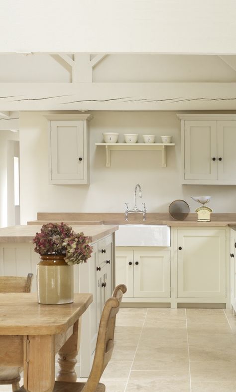 Shaker Kitchen - deVOL Kitchens | Handmade English Furniture. Shaker Island, Painted Kitchens, Limestone Floor, Devol Kitchens, Large Dresser, English Kitchens, Casa Country, English Furniture, Kitchen Farmhouse