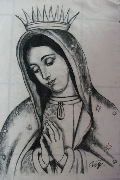 Virgin Of Guadalupe Drawing, Drawing Of Virgin Mary, Virgencita Drawing Chicana, La Drawing Art, Virgen Drawing, Virgencita Drawing, Jail Drawings, Oldie Drawings, Hispanic Drawings Easy