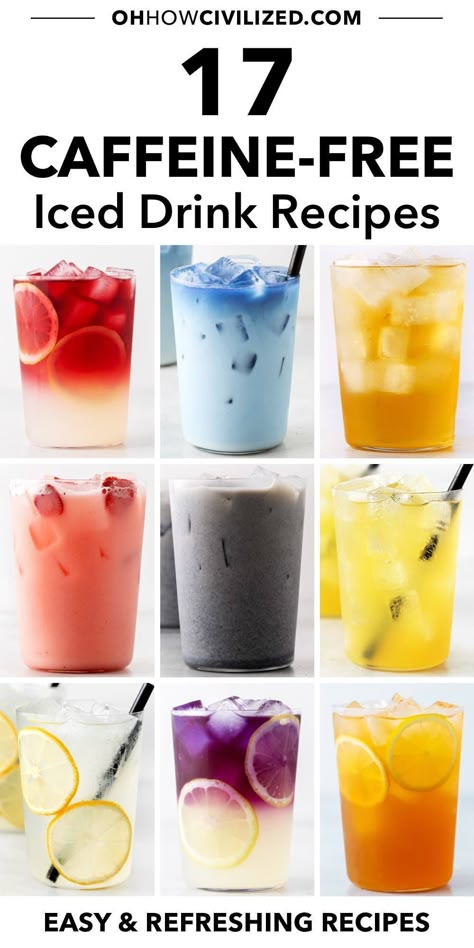 If you want a delicious iced drink, but you don’t want it to wake you up, then these caffeine-free drinks are for you. Enjoy these refreshing beverages at any time of day. #icedtea #caffeinefree #icedtearecipes #summerdrinks Healthy Afternoon Drinks, Healthy Morning Drink Recipes, Refreshing Cold Drinks, Refreshing Breakfast Drinks, Drinks That You Can Make At Home, Drinks For Better Skin, Low Calorie Tea Drinks, Easy Drinks To Make Non Alcoholic, Delicious Easy Drinks To Make At Home