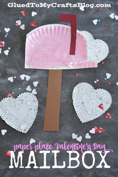 Diy Valentine's Mailbox, Mailbox Diy, Mail Craft, Valentines Crafts For Kids, February Preschool, Valentine Paper Crafts, Valentine Art Projects, Paper Plate Crafts For Kids, Valentine Mailbox