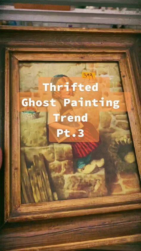 Thrifted Paintings, Painting On A Painting, Halloween Picture Painting Ideas, Ghostie Painting, Paint Ghosts On Pictures, Ghost In Pictures, Old Halloween Art, Witch Art Painting, Painting Over Goodwill Art