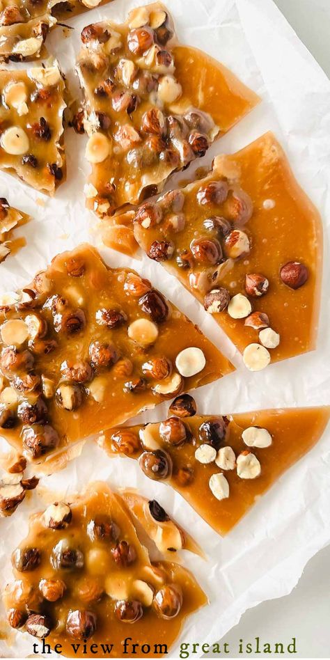 Toasted hazelnut toffee is possibly the perfect homemade candy ~ the crisp toffee shatters when you bite into it but then melts in your mouth! Homemade Toffee Candy, Hazelnut Toffee, View From Great Island Recipes, English Toffee Recipe, Caramel Hazelnut, Microwave Peanut Brittle, Hazelnut Recipes, The View From Great Island, Easy Candy Recipes