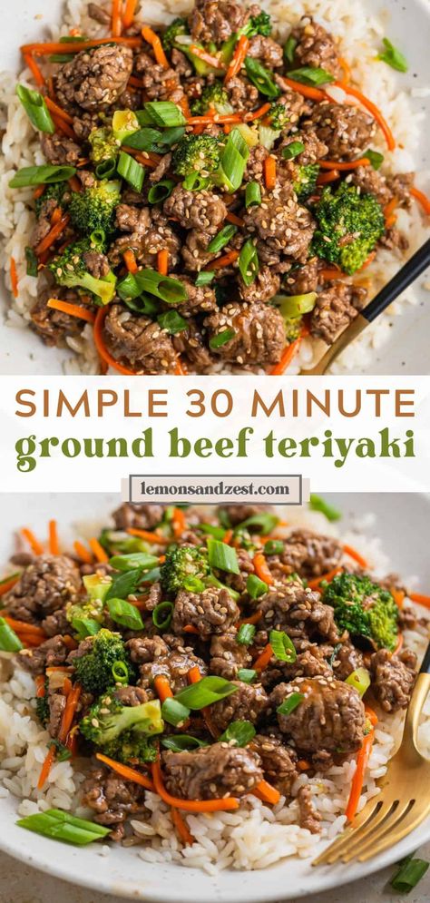 This easy Ground Beef Teriyaki recipe is a dinner you can make in under 30 minutes. Full of veggies, protein packed beef and a delicious teriyaki sauce that will have you coming back for more! Great for meal prep early in the week for grab and go meals on busy weeknights and more! Asian Style Beef Meal Prep Bowls, Teriyaki Steak Rice Bowl, Easy Meal Prep Beef, Meal Prep With Steak Easy Recipes, Ground Beef Dairy Free Recipes For Dinner, Meal Prep With Rice Healthy Recipes, Dinner Ideas With Protein, Ground Venison Meal Prep, Hamburger Meal Prep Ideas