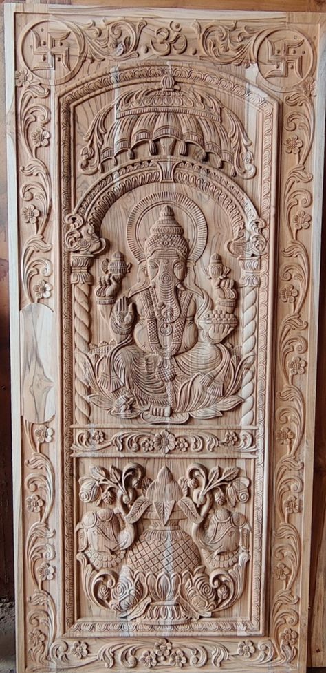 Ganesh Door Design, House Main Door, House Front Door Design, Sofa Design Wood, Carved Door, House Main Door Design, Single Door Design, Front Door Design Wood, Wooden Main Door