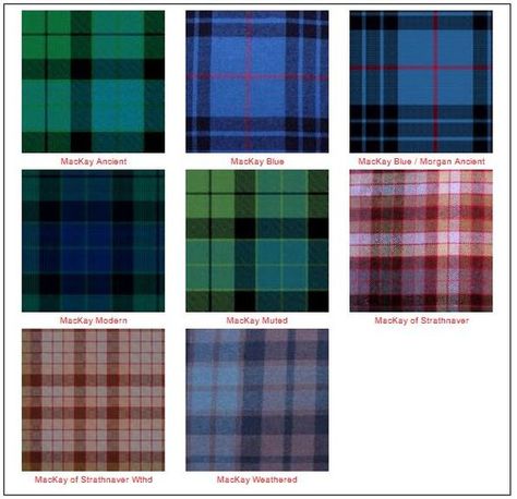 The different MacKay tartans. My grandparents used to have a poster of these hanging in their room at their cottage on Sebago.: Clan Armstrong, Clan Mackay, Mackay Tartan, Textile Pattern Design Fashion, Family Ancestry, Great Scot, Scotland Highlands, Textile Pattern Design, Scottish Clans