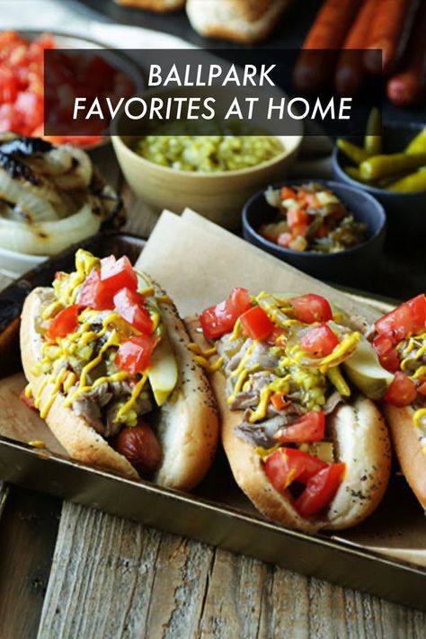 Hit a grand slam with your home team this week and whip up some delicious ballpark-inspired recipes! From chicken tenders and nachos to hot dogs and more, we've got all the ballpark food ideas you need to relish the experience of sitting behind home plate right from the comfort of your own couch. Click the link to view all our ballpark recipes! #baseball #hotdogs #nachos Ballpark Food Ideas, Ballpark Food, Hot Dog Sauce, Ready Set Eat, Home Plate, Recipes Book, Food Favorites, Baseball Game, Game Day Food