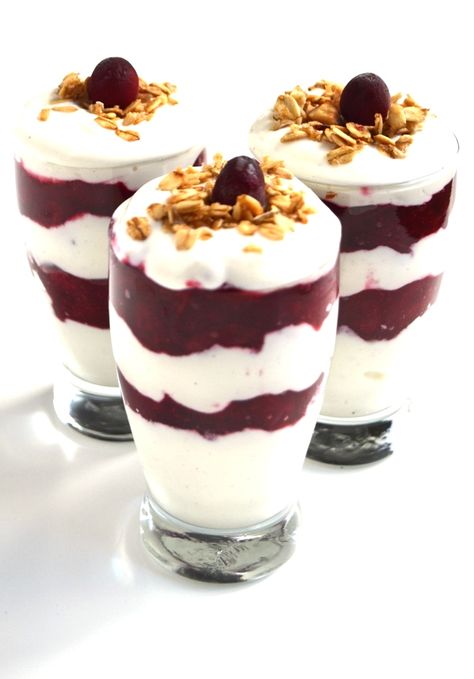 Cranberry Greek Yogurt Parfaits are full of flavor with fresh cranberry sauce, protein-packed Greek yogurt and crunchy granola for the perfect breakfast! www.nutritionistreviews.com Heathy Sweets, Fresh Cranberry Sauce, Greek Yogurt Parfait, Yogurt Parfaits, Fresh Cranberry, Crunchy Granola, Yogurt And Granola, Cranberry Sauce Homemade, Frozen Cranberries