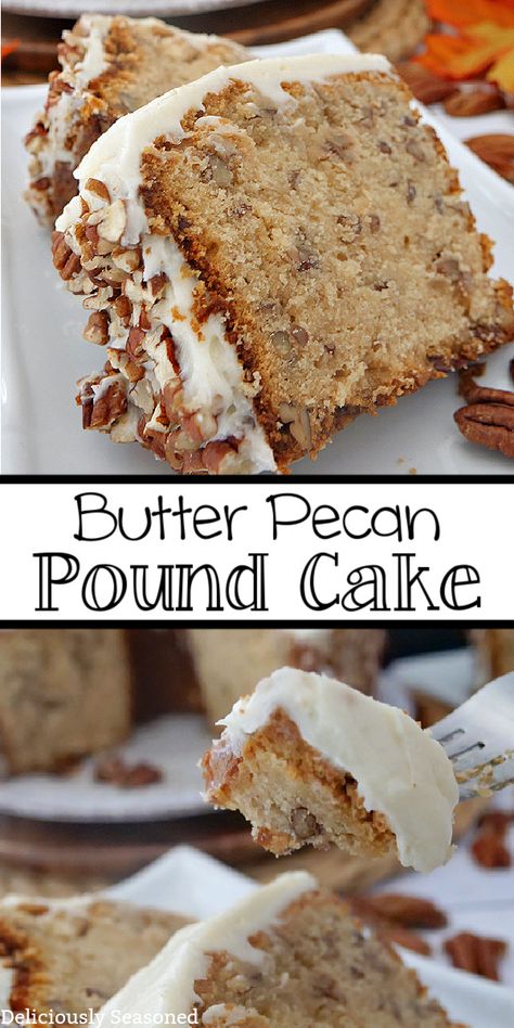 Healthy Butter Pecan Cake, Butter Pecan Wedding Cake, Easy Fall Cakes Recipes, New Cakes 2023, Grandmas Butter Cake, Pecan Pudding Cake, Butter Pecan Praline Pound Cake, Layered Pound Cake Recipes, Butter Rum Pecan Pound Cake