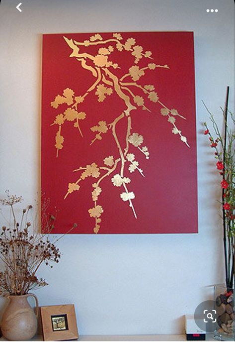 Spray Paint Wall, Diy Spray Paint, Gold Painting, Silhouette Painting, Red Painting, Gold Leaf Art, Spray Paint Art, Silhouette Stencil, Gold Leaf Painting