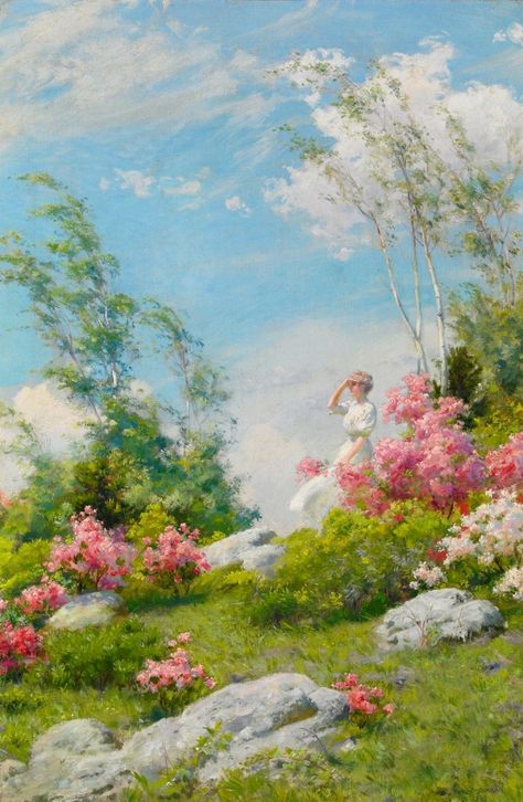 ೃ on Twitter: "“may morning” & “among the wild azaleas” (details), 20th century. charles courtney curran.… " Soyut Sanat Tabloları, Aesthetic Painting, Naha, Romantic Art, Ethereal Art, Art And Illustration, Classical Art, Pretty Art, 그림 그리기