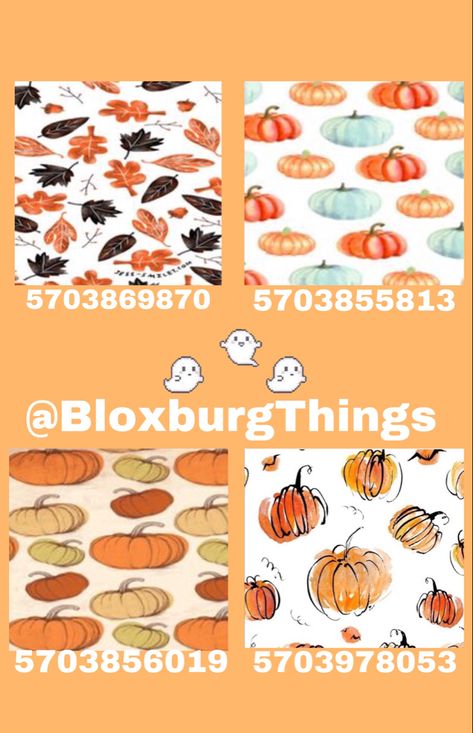 Fall Rug Decals Bloxburg, Halloween Berry Ave Codes Pictures, Fall Decal Codes Bloxburg, Rug Codes, Bloxburg Halloween, Roblox Halloween, Thanksgiving Decals, Fall Decal, Autumn House