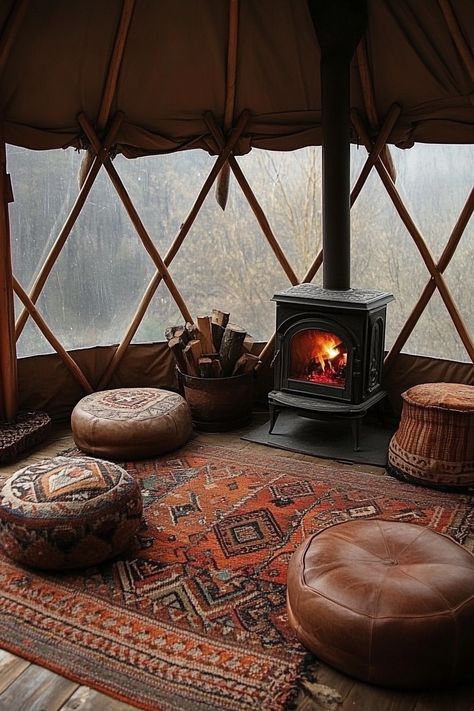 Rustic-style yurt living space. Wood stove paired with brown tribal rug and round leather poufs.

Say goodbye to run-of-the-mill living alternatives as we open your eyes to a world of rustic charm paired with modern comforts. Be drawn into the enchanting realm of yurt living with our 70 truly inspiring decor ideas that beautifully encapsulate the essence of uncomplicated yet stylish living. Has the tiny…

Read more: https://tastyinteriors.com/generated-post-70-rustic-yurt-living-inspirations/ Yurt Deck Ideas, Yurt Kitchen Ideas, Yurts Interior, Yurt Layout, Yurt Interior Design, Yurt Living Interior Design, Yurt Kitchen, Farm Kitchen Design, Yurt Homes