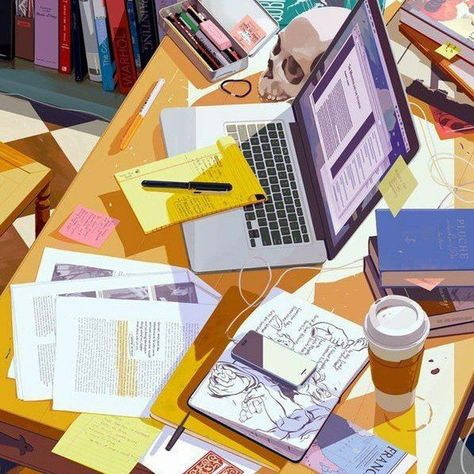 Messy Desk Aesthetic, Rebecca Wallpaper, Inspiration To Study, Rebecca Mock, African American Kids Hairstyles, Study Illustration, Gif Illustration, Desk Aesthetic, Animation Wallpaper