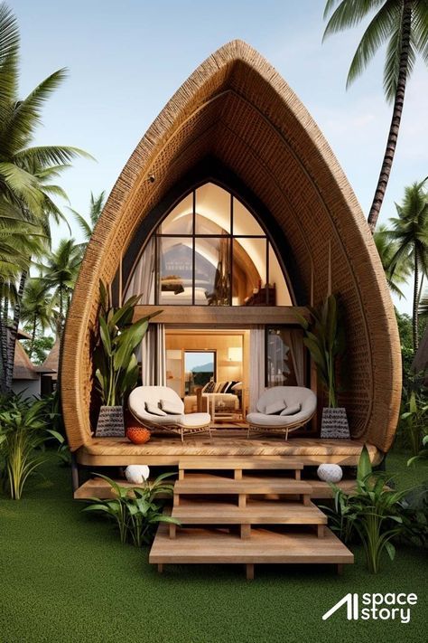 Wood Villa Design, Homestay Ideas, Tiny Villa, Resort Design Plan, Cottage House Designs, Loft House Design, Home Designs Exterior, Space Story, Bamboo House Design