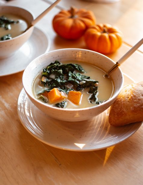 Sweet Potato Chowder, Creamy Vegan Soup, Lacinato Kale, Potato Chowder, Poblano Peppers, Potatoes Carrots, Potato Vegetable, Fall Cooking, Vegan Sweet Potato