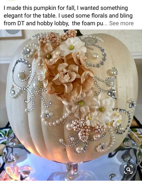 Shabby Chic Pumpkins, Elegant Pumpkins, Fall Pumpkin Crafts, Pumpkin Carving Ideas, Pretty Pumpkins, Foam Pumpkins, Halloween Crafts Decorations, Fall Thanksgiving Decor, Pumpkin Fall Decor